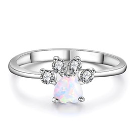 IMINI Beautiful CZ Pet Paw Print Stacking Rings Fashion Love Heart Opal Puppy Dog Cat Statement Ring Crystal Animal Promise Eternity Engagement Ring Tail Finger Band Jewellery Gifts for, Metal, Opal
