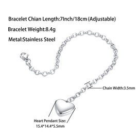 LSxAB Women Girls Heart Initial C Letter Charm Bracelets 26 Letters Alphabet Stainless Steel Chain Wristband Bracelet Men's Birthday Gifts 7" Adjustable