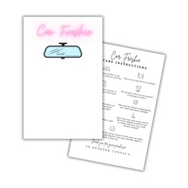Car Freshie Insert Cards | 50 pk 5.5x8.5” White Pink Neon Simple, fits in 6x9” for Holographic Bags Freshie Scent Label Care Instruction Cardstock