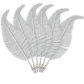 Pack of 6 Christmas Glitter Feathers â Silver, White or Gold, 22cm, Clip on Feather Decorations, Christmas Tree Baubles, Glittery Ornaments, Xmas Home DÃ©cor (Silver)