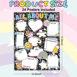 JarThenaAMCS 24Pcs All About Me Poster Pastel Groovy Style Star Student Poster for Preschool Elementary Kindergarten Back to School Teacher Supplies