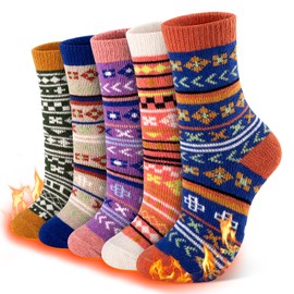 eallco Wool Socks Women Winter Warm Socks Thermal Thick Cozy Crew Socks for Womens Gifts 5 Pairs