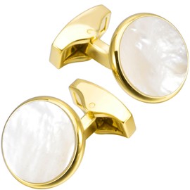 ZEEY Silver/Golden Mother of Pearl Round Cufflinks for Men Women Classic Men's Cufflink Jewelry Set for Business Wedding Party Formal Events Daily Tuxedo Dress Shirt Accessories (Gold)