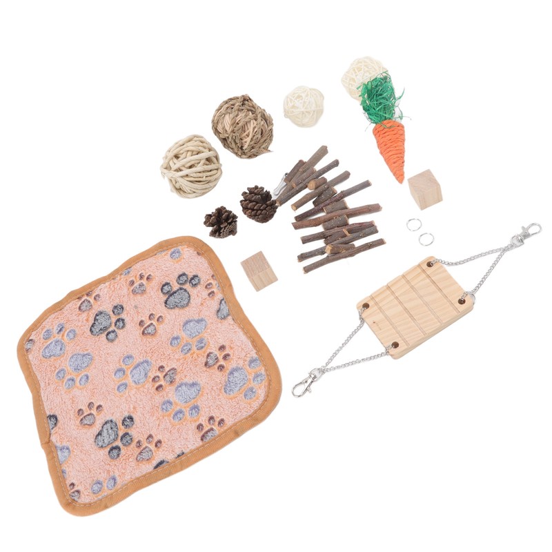 12Pcs Hamster Toy Set Natural Safe Hand Woven Teeth Grinding