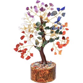 Seven Chakra Crystal Tree of Life – Healing Gemstone Bonsai for Positive Energy, Good Luck & Wealth – Feng Shui Decor for Home & Office Desk – Chakra Stone Gift for Meditation & Spiritual Use