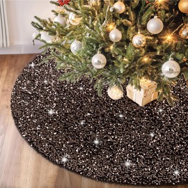 TOCHGREEN Christmas Tree Skirt 36 Inch Sequin Tree Skirt Glitter Christmas Tree Skirt Xmas Tree Mat Shiny Tree Cover for Halloween Holiday Christmas Winter Decor (Black, 36in/90cm)