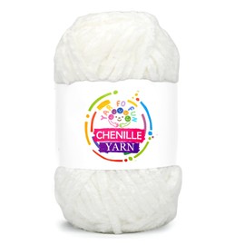 100g Velvet Chenille Yarn for Crocheting,White Fluffy Velvet Plush Yarn Thick Soft Chunky Chenille Yarn Baby Blanket Yarn for Crocheting Knitting Beginners（White）