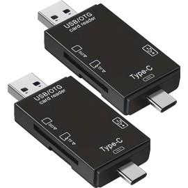 Audiofan SD Card Reader USB 2.0 USB-A Micro USB Type C OTG Support microSD TF SD MMC USB-A Female 76mm x 28mm x 10mm Black 2pcs