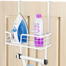KES Ironing Board Hanger Over The Door, T-Leg Holder, for 1 3/8" Door, Metal Iron Holder White, HIR500A-WH