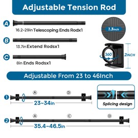 AIZESI 1PCS Spring Tension Curtain Rods 24 to 46 Inch Black Tension Rod Spring Curtains Rod Short Curtain Rods Tension Adjustable Curtain Rods for Kitchen, (With One Set Rod Holder)