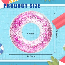Whaline 4Pcs Inflatable Pool Floats Toys Clear Swim Tubes Rings Glitter Hot Pink Pool Tube for Teen Boys Girls Outdoor Summer Swimming Pool Beach Party Favors Supplies