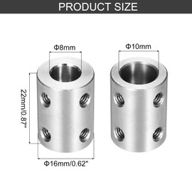 MECCANIXITY Rigid Screw Coupling 8mm to 10mm Shaft Coupler Connector L22mm x D16mm Steel Joint Connector Rigid Coupling Set for 3D Printers DIY Encoder with 8 Screws & Hex Wrench, 2 Pcs
