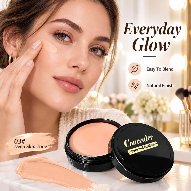 Pot Concealer, Shade 03 Warm Peach, Buildable Cream Coverage, 1
