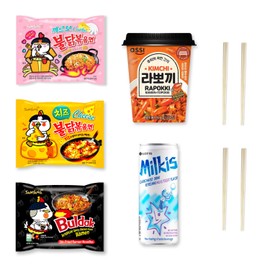 Korean Spicy Ramen Box | 3 Buldak Ramen “Original, Cheese, Carbo +1 Korean Spicy Rice Cake Tteokbokki +1 Korean Sweet Drink + 4 Chopsticks | Korean Food Box Gift - Journey of Korea