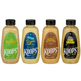 Koops' Best Sellers Mustard Variety Pack – Horseradish, Dijon, Honey Mustard, & Stone Ground – Gluten-Free, Kosher, Made in USA, From Quality Mustard Seeds – 12 Oz, Pack of 4