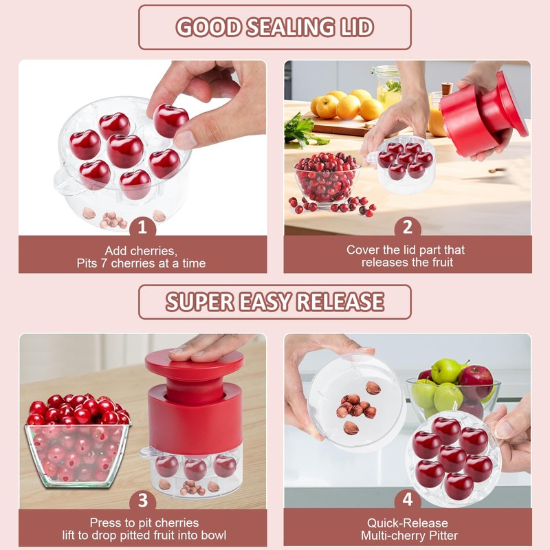 Cherry Pitter Multiple, Quick Release Multi Cherries Stoner Pitter 7-in-1,