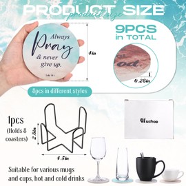 Hushee Set of 8 Christian Coasters with Bible Verses, Christmas Inspirational Absorbent Ceramic Drink Coaster with Holder for Home Decor Christian Gifts First Communion, 4 Inches(Gradient Style)