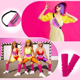 Dreamtop 80s Accessories for Women, 80s Costume Accessories for Women Headbands Belt Bag Lace Earrings Fishnet Gloves Neon Leg Warmer for Party Supplies
