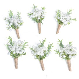 YSUCAU Natural White Boutonnieres for Men Wedding,Set of 6, Groom and Groomsmen Boutonniere for Rustic Fall Vintage Wedding, Prom and Homecoming