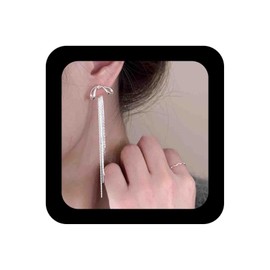 Vacaonio Bohemian Long Bow Tassel Earrings Silver Bow Tie Dangle Earrings Bow Ear Jacket Earrings Bowknot Stud Earrings Long Bow Drop Earrings Jewelry for Women