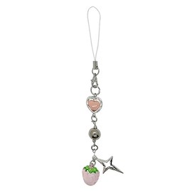 Phone Charms Beaded Strap Phone Wrist Strap Lanyard Handmade Y2K Phone Charms Bracelet Chain for Women Girl (Small Strawberry)