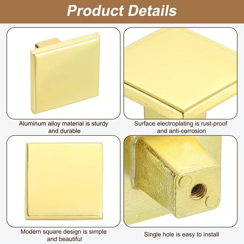 sourcing map 15Pcs Square Cabinet Knobs, 1.2 Inch Square Kitchen