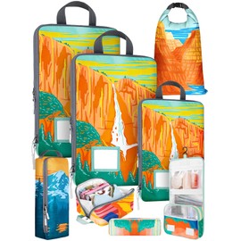 Miss Adola 8 Set Compression Packing Cubes for Travel Luggage Organizer Bags for Suitcases Cute Waterproof Lightweight Vacation Essenti Expandable Packing Bags for Girls, Women, Colorful Mountain