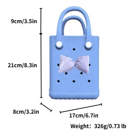 Lopqix Rubber Beach Bag, Small Tote with Bow Charms, 11.4x6x3 inches Lightweight Washable Tote for Beach Boat Pool Work Travel Sports