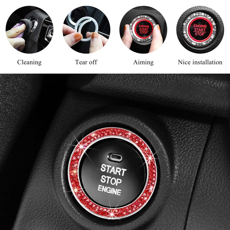 JUSTTOP 2PCS Car Bling Crystal Rhinestone Engine Start Ring Decals,