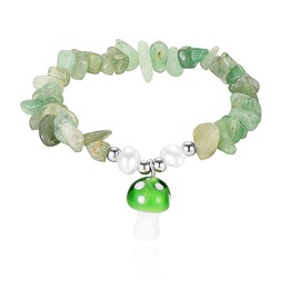 POYAMUSE Natural Purple Crystal Gemstone Bracelet, Beaded Mushroom Charm Bracelet for Women, Adjustable Green Crystal Boho Bracelet for Women - Green