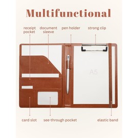 Junior Padfolio Clipboard Small for 7 x 9 Writing Pad Refillable, Mymazn Faux Leather Folder A5 for Folio Notepad Legal pad 5 x 8 Junior Size Folio Portfolio (Brown)
