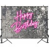 Sensfun Silver Sequins Pink Neon Birthday Backdrop for Photography Shining