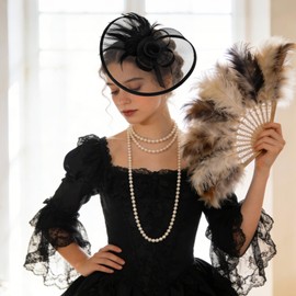 CURASA Black Fascinators Hats for Women Tea Party Hats for Women Vintage Headband Headpieces Flower Mesh Ribbons Feathers on a Headband and a Clip Lace Cocktail Headwear Veil Hair Clip