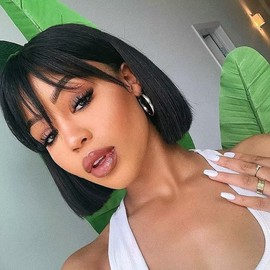Short Bob Human Hair Wigs with Bangs None Lace Front Wigs Brazlian Straight Hair Machine Made Bob Wig for Black Women Natural Colour (8 Inches)