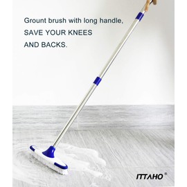 ITTAHO Scrub Brush with Long Handle,Grout Cleaner Brush and Small Cleaning Brush Set for Scrubbing Tile Marble Stone Bathroom Patio Garage Deck Floor Brush Cleaning