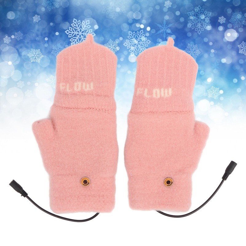USB Heating Winter Gloves Cotton Knit Washable Women USB Fingerless