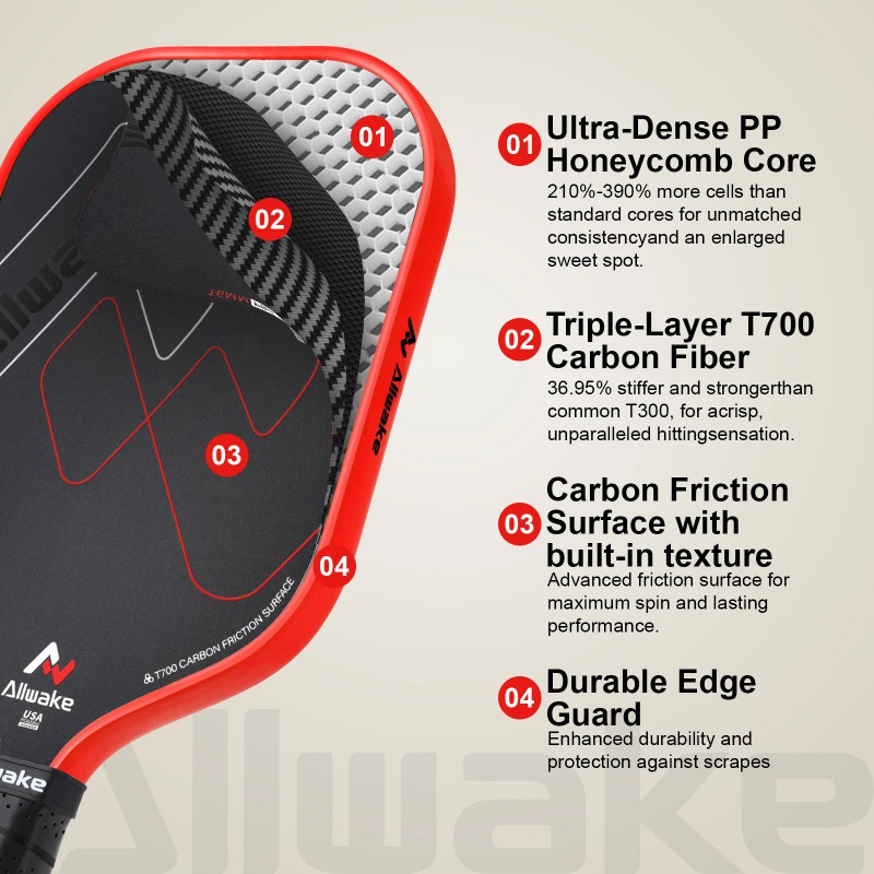 ALLWAKE Pickleball Paddles, Multi-Layer T700 Textured Carbon Fiber Pickleball Paddle,