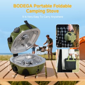 2 Burner Camping Stove,20000 BTU Foldable Propane Camp Stove with Pressure Adjustable Burners,Wind-Resistant Dual Gas Stoves with Portable Handle&Bag&GrillPan for Camping,BBQ,RV,Tailgating