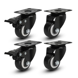 LONTAN Set of 4 Furniture Castors with Brake Castors 40 mm Heavy Duty Castors for Furniture Load Capacity 50 kg per Swivel Castors, Furniture Castors Transport Castors Fixed Castors Rubber Castors