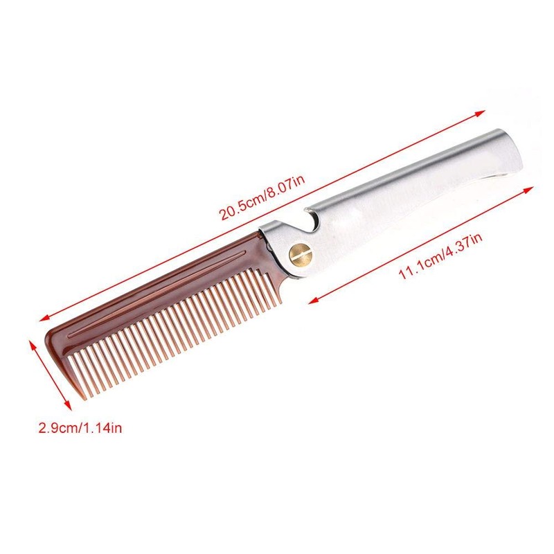 Stainless Steel Beard Comb, Portable Folding Pocket Moustache Comb for