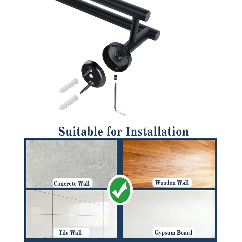 Alise Double Towel Bar Black,28" Towel Rack for Bathroom Wall