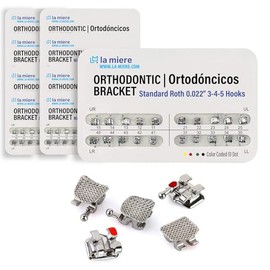 LA MIERE Brackets metálicos de ortodoncia estándar Roth 0.022, ranuras adheribles, 3-4-5 con gancho, 20 unidades/paquete, 10 unidades