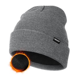 Wmcaps Knit Beanie for Men, Unisex Classic Winter Hats, Fleece Lined Cuffed Mens Beanie and Women, Workwear Thermal Woolly Hat, Birthdays for Her or Him, Cool Stuff(Grey)