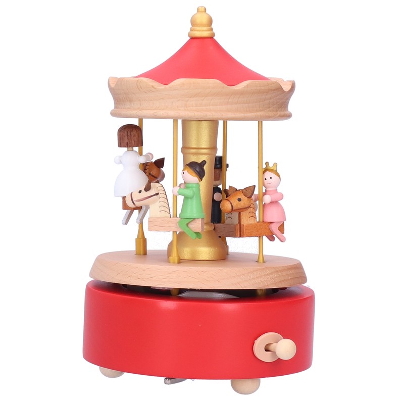 Wooden Music Box Musical Box Rotating Horse Shaped Wood Crafts