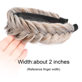 Gledola Wide Messy Braided Headband with Teeth Synthetic Hair Braided Headband High Elasticity Braids Braided Hair Band Hairpiece for Girls Women (White Grey Brown)