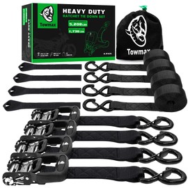 Towmax Heavy Duty Ratchet Straps (4 Pack) - Motorcycle Straps Tie Downs 5,208lb Break Strength - 1.5 in x 15ft Ratchet Tie Down Straps,15" Soft Loop Tie Down Straps for Truck, Cargos