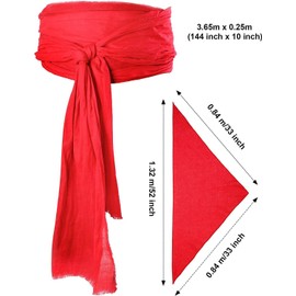 Pirate Cosplay Costume - Women's & Men's Accessory Set: Head Scarf, Sash Belt, Bandana Headband & Waist Belt (Red)