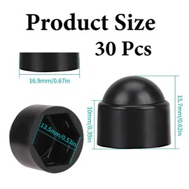 30 Black Screw Caps, Plastic M8 Nuts,Plastic Nut and Bolt Protective Dome Cover,Screws Bolt Covers Caps,Hex Head Dome Bolt Covers Nut and Bolt Protection Caps Cover for Bolts,Thread Hex Caps