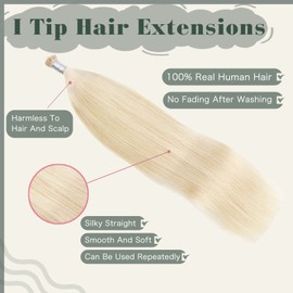 Sixstarhair Blonde Hair Extensions I Tip Hair Extensions Human Hair Silky Straight Remy Human Hair 16inch Ash Blonde Hair Extensions 60A Itips Hair Extensions Natural Soft Human Hair 50g 50 Strands