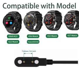 Compatible with EIGIIS Smart Watch Charger, Magnetic USB Replacement Charger Compatible for EIGIIS Smart Watch (Black, for K22, K27, K52, K56, K56 Pro Smartwatch)